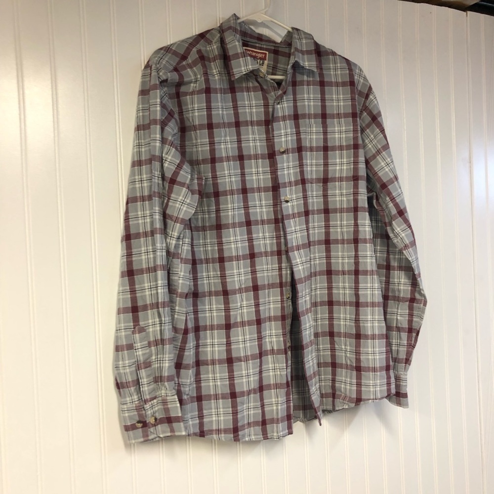 Wrangler Plaid Men's Long Sleeve Button Down Shirt in Red and Gray Large Cotton - Picture 2 of 4
